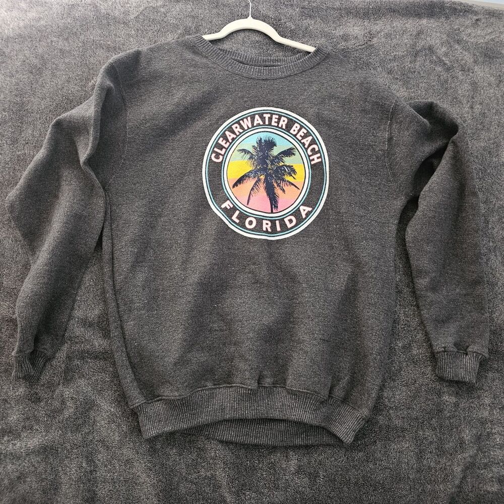 Comfortex Clearwater Beach Florida Crewneck Sweatshirt Gray 2XL Palm Tree